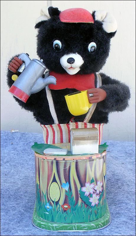 Vintage Battery Operated Maxwell Coffee Tin Bear Made in Japan