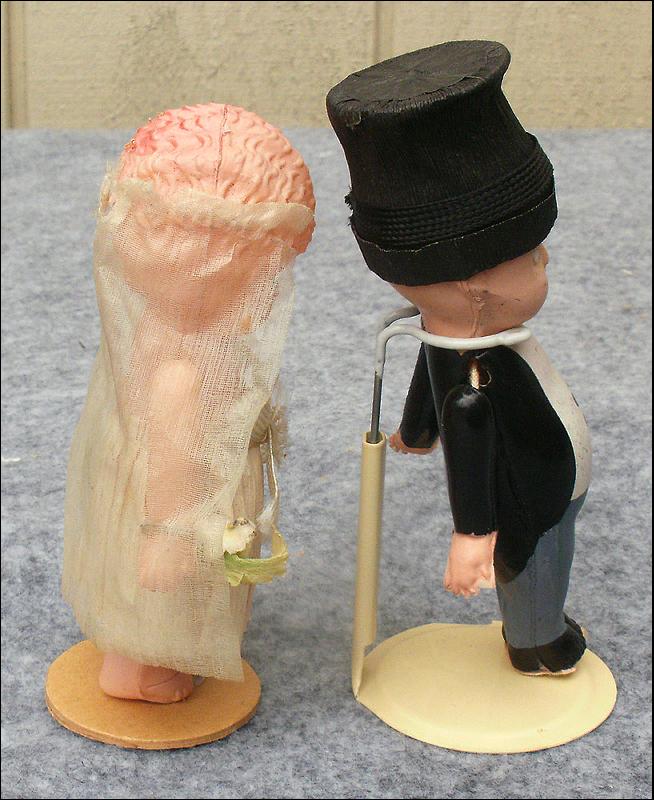 Vintage 1930's Celluloid Dolls Bride and Groom Cake Toppers 4 ½