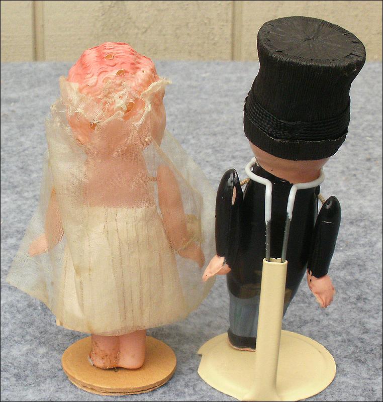 Vintage 1930's Celluloid Dolls Bride and Groom Cake Toppers 4 ½