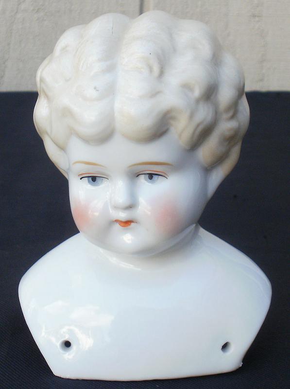 Antique Vintage China Doll Head Only Molded Hair Shoulder Plate Excellent