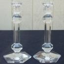 Vintage Signed Val St Lambert Pr of Gardenia Crystal Candlesticks 9 3/4
