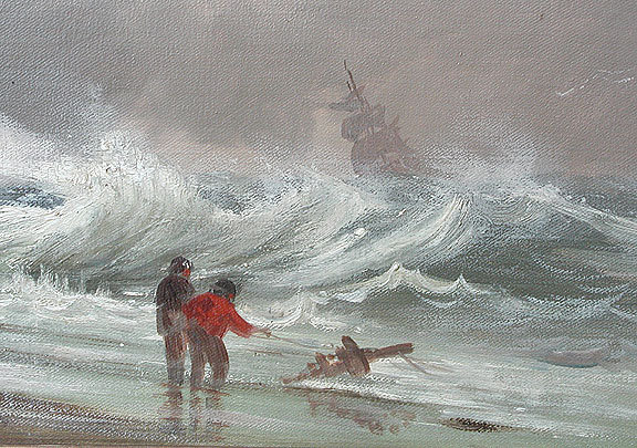Oil Painting Shipwreck/Rescue, Sea Scape