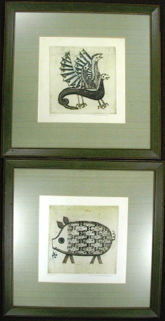 Pair of Dry-Point Engraving Signed