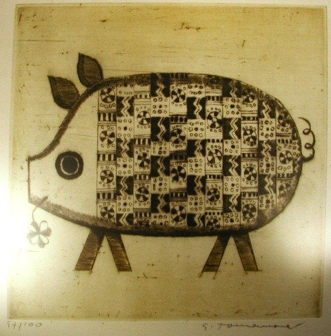 Pair of Dry-Point Engraving Signed
