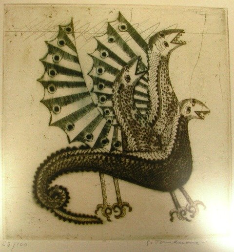 Pair of Dry-Point Engraving Signed