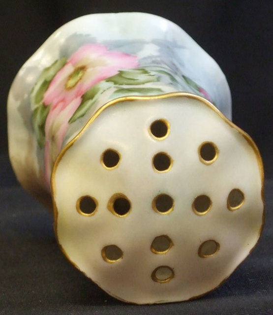 Victorian Hatpin Holder Handpainted Pink Flowers RS