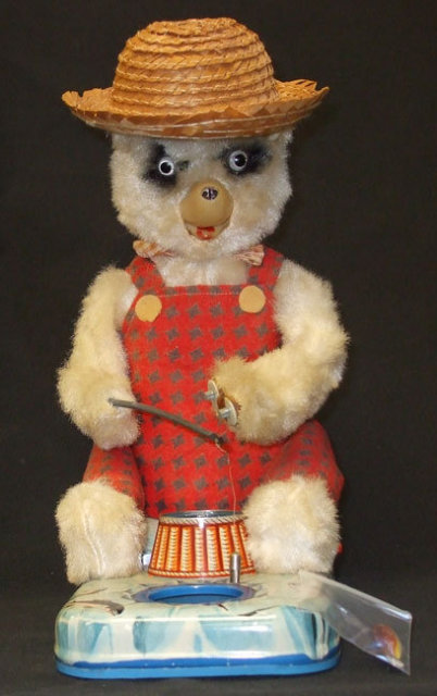 Vintage Bear Fishing Battery Operated Tin Toy Japan