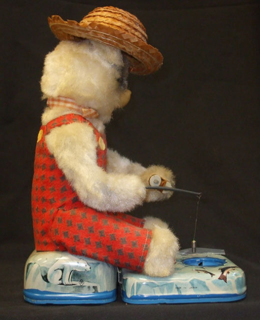 Vintage Bear Fishing Battery Operated Tin Toy Japan