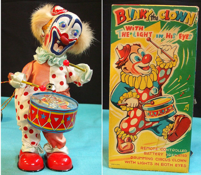 1950's Japan Circus Clown w/Drums Battery Op Box