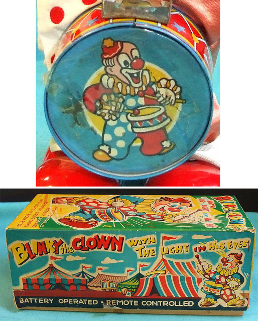 1950's Japan Circus Clown w/Drums Battery Op Box