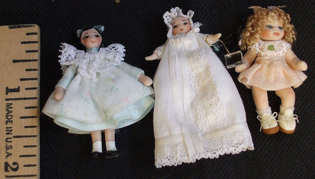 3 Artist Dollhouse Miniature Porcelain Dolls Girls