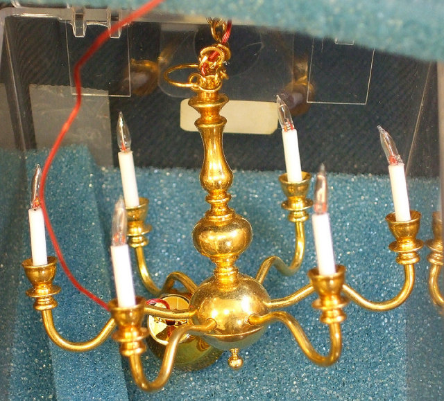 Dollhouse Mini 6 Arm Chandelier w/Crystals & Brass