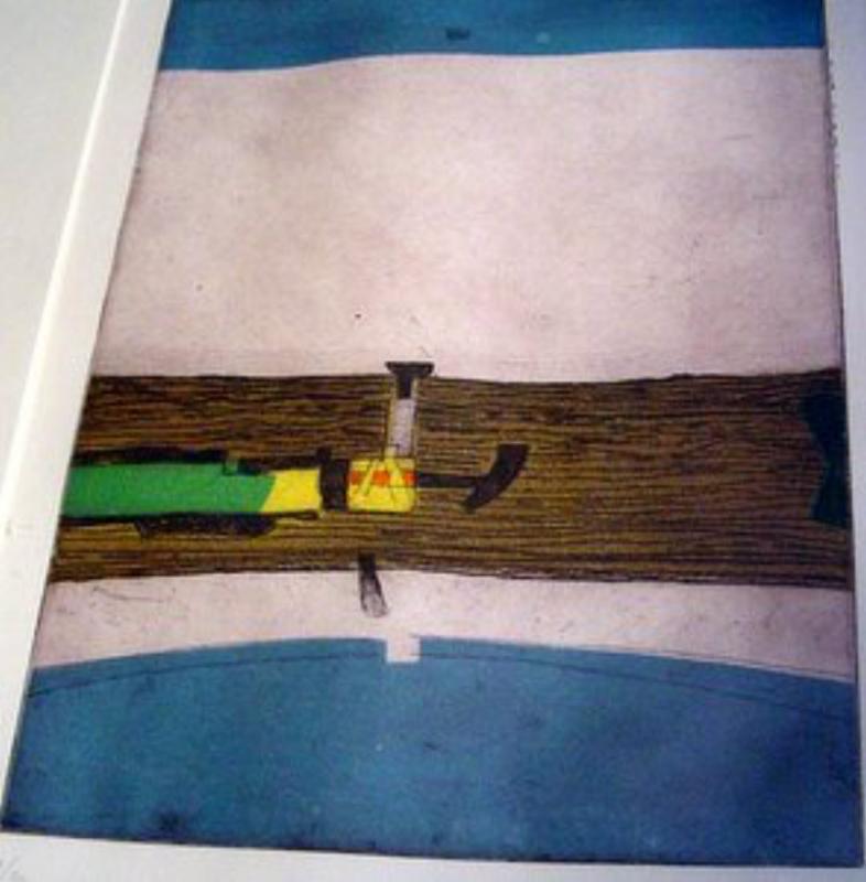 Abstract Colored Etching by S Kolos-Vary (Blue)