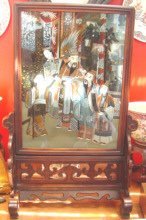 Chinese Reverse-Painted Glass Table Screen