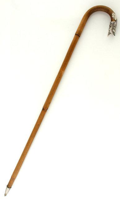 1880s WALKING STICK / ART NOUVEAU SILVER FOX HEAD / FRENCH CANE