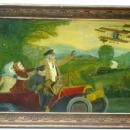 BIPLANE & CAR PAINTING/EARLY 20C QUIRKY FOLK ART O/B