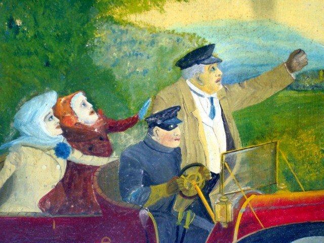 BIPLANE & CAR PAINTING/EARLY 20C QUIRKY FOLK ART O/B