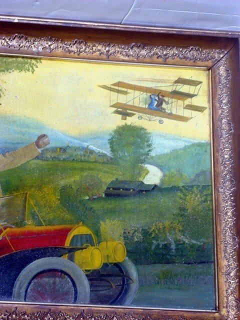 BIPLANE & CAR PAINTING/EARLY 20C QUIRKY FOLK ART O/B