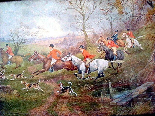 c. 1920s SPORTING ART/FOX HUNT SCENE WATERCOLOR/H. MURRAY