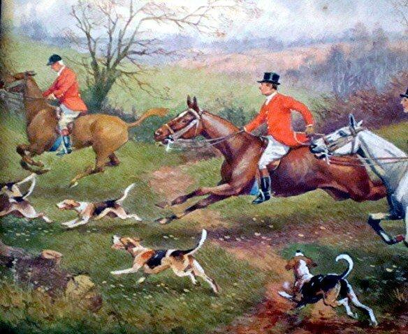 c. 1920s SPORTING ART/FOX HUNT SCENE WATERCOLOR/H. MURRAY