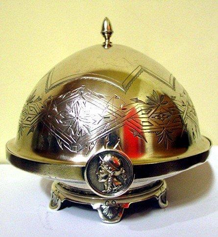 c.1860 MEDALLION BUTTER DISH /GORHAM COIN SILVER 3-PIECE