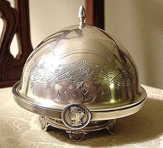c.1860 MEDALLION BUTTER DISH /GORHAM COIN SILVER 3-PIECE