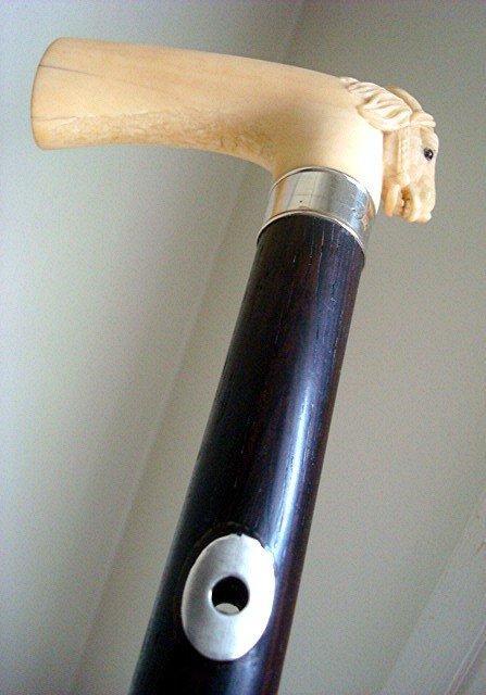 IVORY HORSE CANE/EARLY 1900s/ROSEWOOD & SILVER