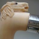 IVORY HORSE CANE/EARLY 1900s/ROSEWOOD & SILVER