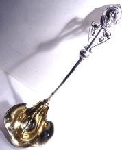 COIN SILVER MEDALLION LADLE/HUGE 15-1/2 IN./C. 1860-70 FIGURESQUE FEMALE