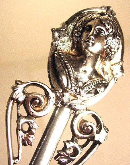 COIN SILVER MEDALLION LADLE/HUGE 15-1/2 IN./C. 1860-70 FIGURESQUE FEMALE