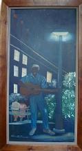 HELEN LAFRANCE PAINTING/MAN UNDER STREETLIGHT PLAYING GUITAR/PICTURED IN NEW FOLK ART BOOK