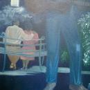 HELEN LAFRANCE PAINTING/MAN UNDER STREETLIGHT PLAYING GUITAR/PICTURED IN NEW FOLK ART BOOK