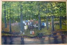 HELEN LAFRANCE PAINTING OF FAMILY REUNION 2 X 3'/IN KATHY MOSES' NEW BOOK ON FOLK ART