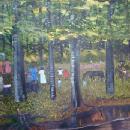 HELEN LAFRANCE PAINTING OF FAMILY REUNION 2 X 3'/IN KATHY MOSES' NEW BOOK ON FOLK ART