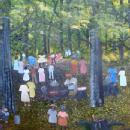 HELEN LAFRANCE PAINTING OF FAMILY REUNION 2 X 3'/IN KATHY MOSES' NEW BOOK ON FOLK ART