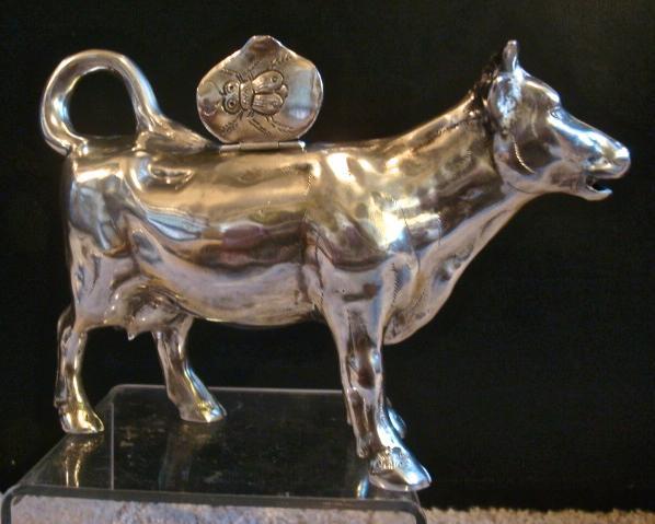 SILVER COW CREAMER / STERLING 1880-1920 GERMANY / HEAVY 16.55 TROY OUNCES!