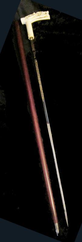 IVORY SWORD CANE/ VICTORIAN HORSE RACING STICK / WIN PLACE & SHOW / TOLEDO BLADE