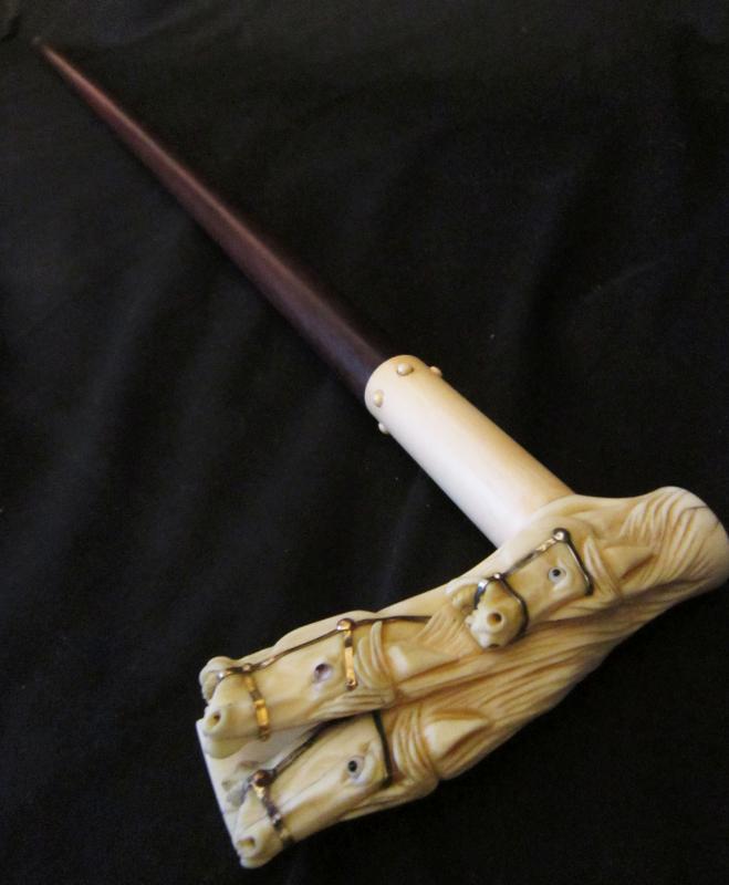 IVORY SWORD CANE/ VICTORIAN HORSE RACING STICK / WIN PLACE & SHOW / TOLEDO BLADE
