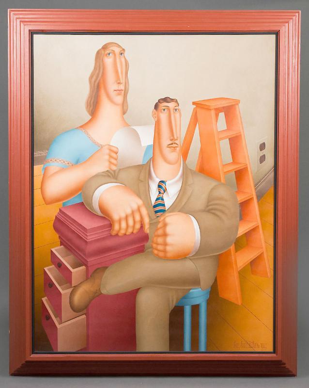 ROY CARRUTHERS (American, 1938-2013) HUGE OIL ON CANVAS / SIGNED & DATED/ LARGER-THAN-LIFE COUPLE