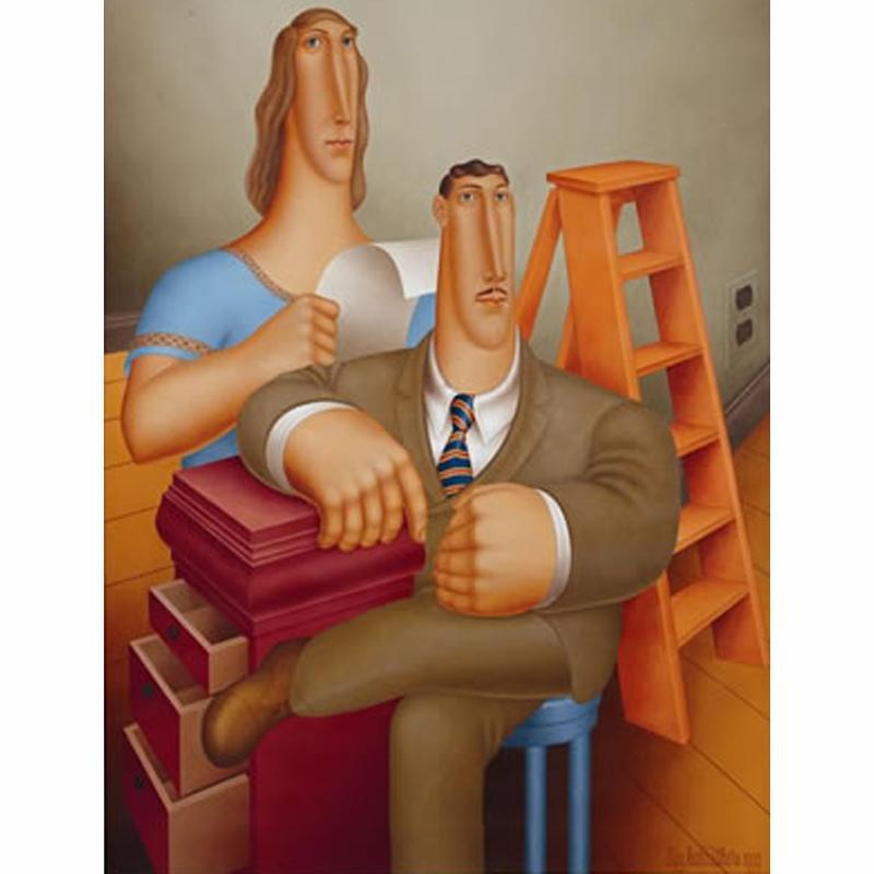 ROY CARRUTHERS (American, 1938-2013) HUGE OIL ON CANVAS / SIGNED & DATED/ LARGER-THAN-LIFE COUPLE