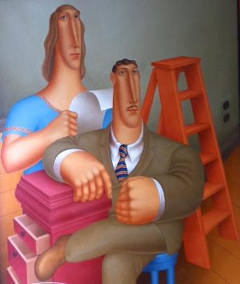 ROY CARRUTHERS (American, 1938-2013) HUGE OIL ON CANVAS / SIGNED & DATED/ LARGER-THAN-LIFE COUPLE