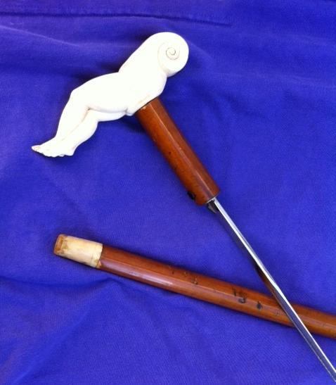 IVORY EROTIC SWORD CANE c. 1800s-1900 SOLINGEN STEEL BLADE