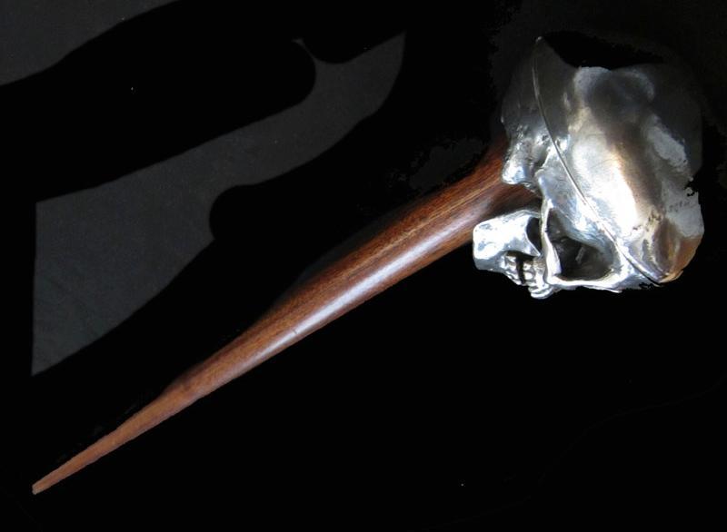 SILVER SKULL CANE/KNOBKERRIE WITH HIDDEN COMPARTMENT