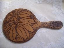 Pyrography Hand Mirror, deepy beveled glass