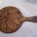 Pyrography Hand Mirror, deepy beveled glass
