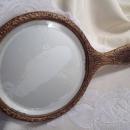 Pyrography Hand Mirror, deepy beveled glass