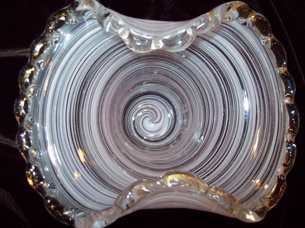 Scalloped & Pink Striped Candy Dish