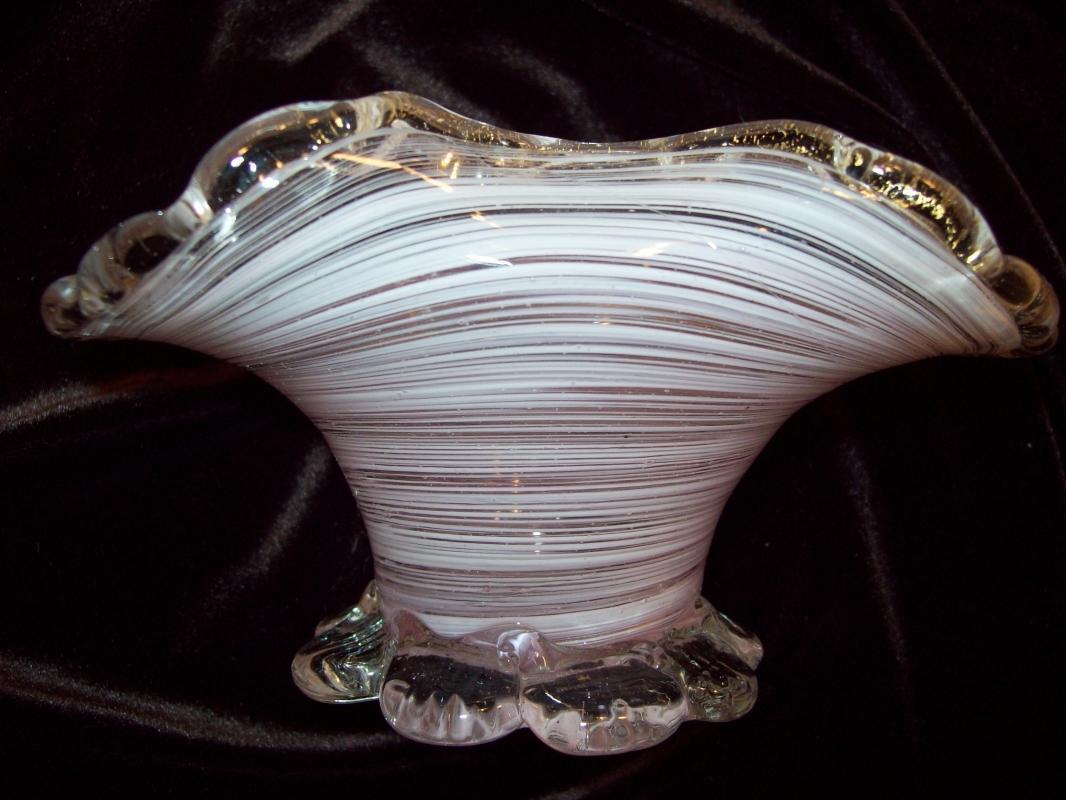 Scalloped & Pink Striped Candy Dish