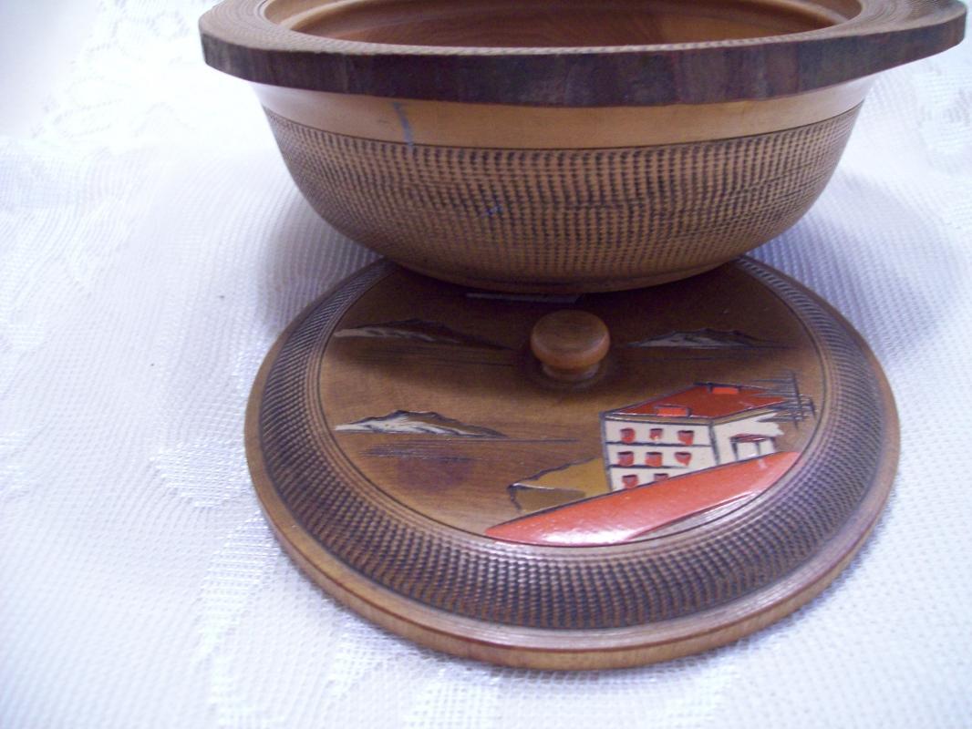 Oriental Carved Wooden Bowl with Lid