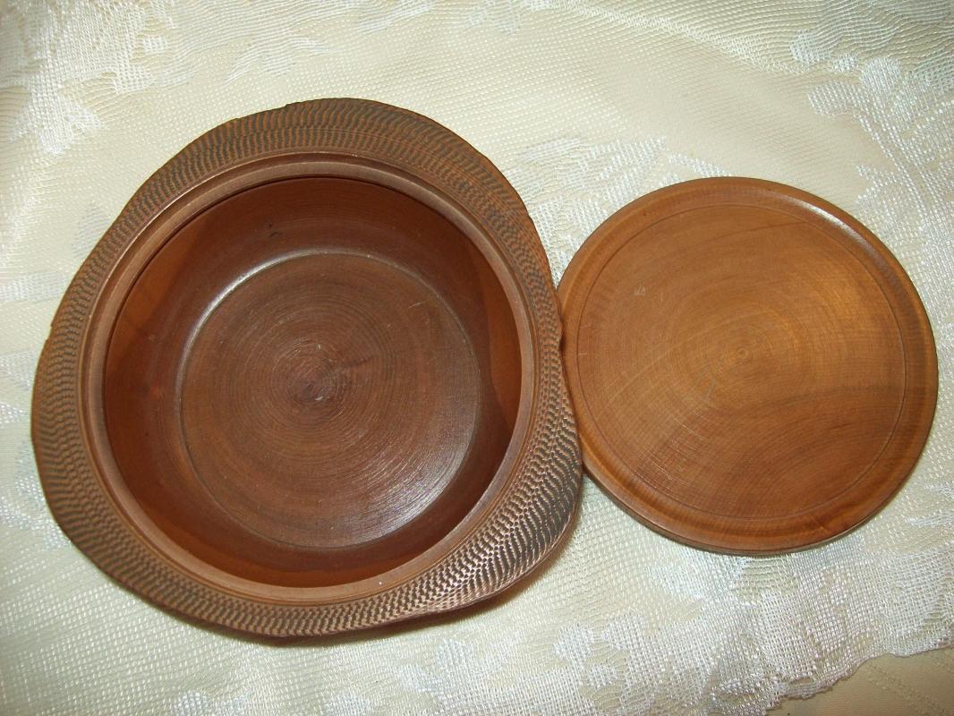 Oriental Carved Wooden Bowl with Lid